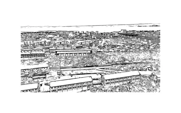 Print Вид Город Нуук Столицу Гренландии Ручной Рисунок Векторе — стоковый вектор