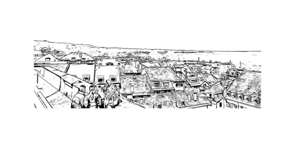 Print Building View Landmark Nyon Municipality Switzerland Hand Drawn Sketch — Wektor stockowy