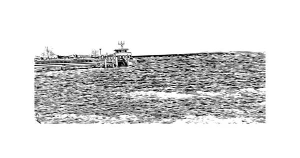 Print Building view with landmark of Nyon is the municipality in Switzerland. Hand drawn sketch illustration in vector