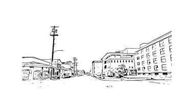 Print Building view with landmark of Oakland is the city in California. Hand drawn sketch illustration in vector.