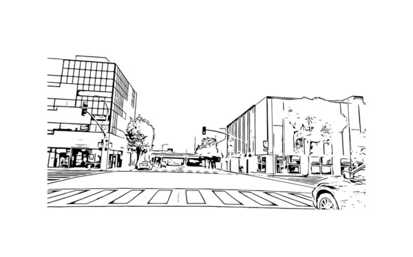 Print Building View Landmark Oakland City California Hand Drawn Sketch — Stockový vektor