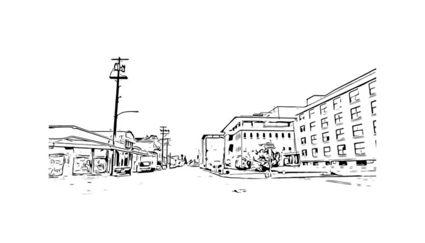 Print Building View Landmark Oakland City California Hand Drawn Sketch — Stock vektor