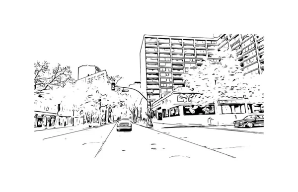 Print Building View Landmark Oakland City California Hand Drawn Sketch — Vector de stock
