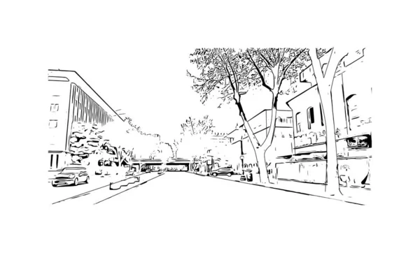 Print Building View Landmark Oakland City California Hand Drawn Sketch — 스톡 벡터