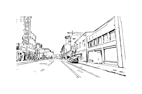 Print Building View Landmark Oakland City California Hand Drawn Sketch — Stock Vector