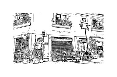 Print Building view with landmark of Oaxaca is the city in Mexico. Hand drawn sketch illustration in vector.