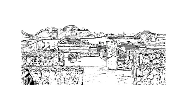 Print Building View Landmark Oaxaca City Mexico Hand Drawn Sketch — Stock vektor