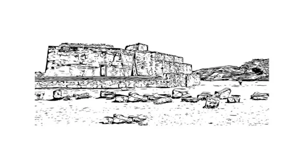 Print Building View Landmark Oaxaca City Mexico Hand Drawn Sketch — Stockový vektor