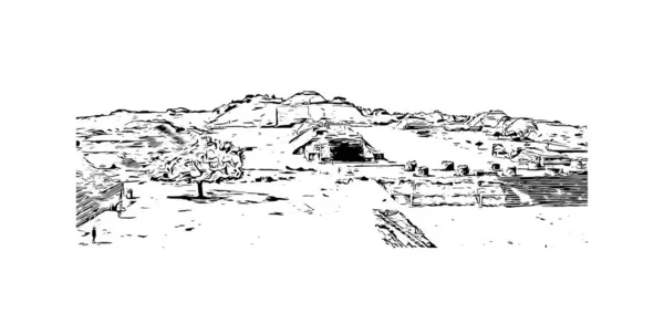 Print Building View Landmark Oaxaca City Mexico Hand Drawn Sketch — Image vectorielle