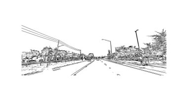 Print Building view with landmark of Ocala is a city in central Florida. Hand drawn sketch illustration in vector.