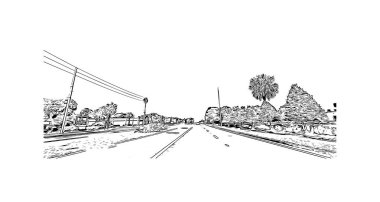 Print Building view with landmark of Ocala is a city in central Florida. Hand drawn sketch illustration in vector. clipart