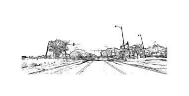 Print Building view with landmark of Ocala is a city in central Florida. Hand drawn sketch illustration in vector.