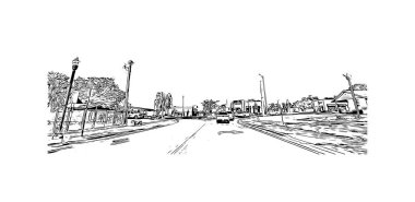 Print Building view with landmark of Ocala is a city in central Florida. Watercolor splash with hand drawn sketch illustration in vector.