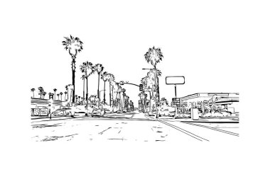 Print Building view with landmark of Oceanside is a coastal city in California. Hand drawn sketch illustration in vector.