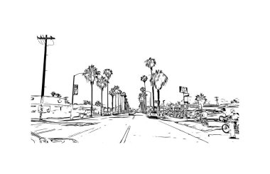 Print Building view with landmark of Oceanside is a coastal city in California. Hand drawn sketch illustration in vector.