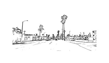 Print Building view with landmark of Oceanside is a coastal city in California. Hand drawn sketch illustration in vector.