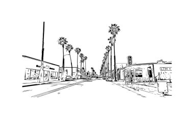 Print Building view with landmark of Oceanside is a coastal city in California. Hand drawn sketch illustration in vector.