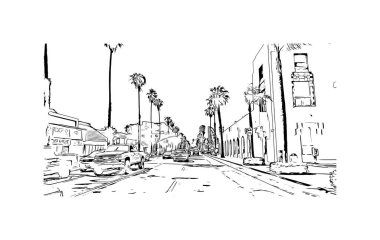 Print Building view with landmark of Oceanside is a coastal city in California. Hand drawn sketch illustration in vector.