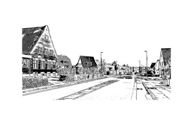 Print Building view with landmark of Odense is the third largest city in Denmark. Hand drawn sketch illustration in vector