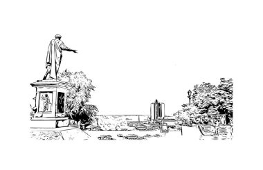 Print Building view with landmark of Odessa is the city in Ukraine. Hand drawn sketch illustration in vector.