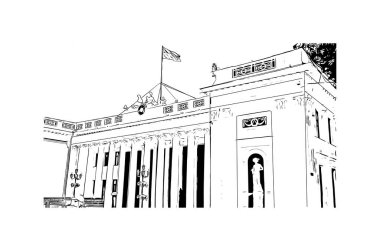 Print Building view with landmark of Odessa is the city in Ukraine. Hand drawn sketch illustration in vector.