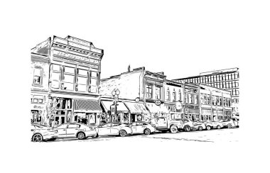 Print Building view with landmark of Ogden is the city in Utah. Hand drawn sketch illustration in vector.