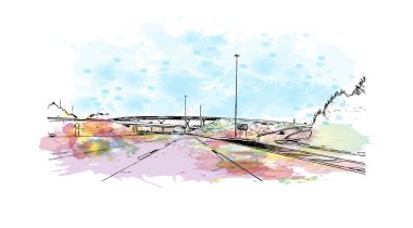 Print  Building view with landmark of Oklahoma is a state in the United States. Watercolor splash with hand drawn sketch illustration in vector.