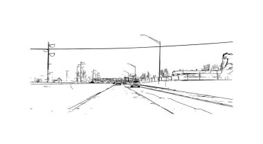 Print Building view with landmark of Oklahoma is a state in the United States. Hand drawn sketch illustration in vector.