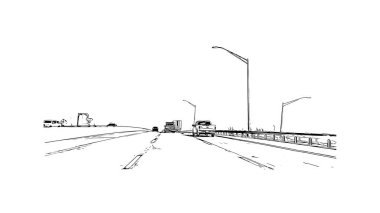 Print Building view with landmark of Oklahoma is a state in the United States. Hand drawn sketch illustration in vector.