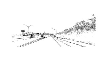 Print Building view with landmark of Oklahoma is a state in the United States. Hand drawn sketch illustration in vector.