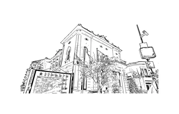 Print Building View Landmark Olbia City Italy Hand Drawn Sketch — Stockový vektor