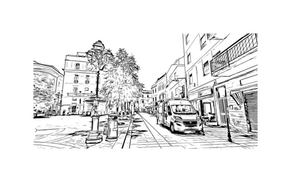 Print Building View Landmark Olbia City Italy Hand Drawn Sketch — 스톡 벡터