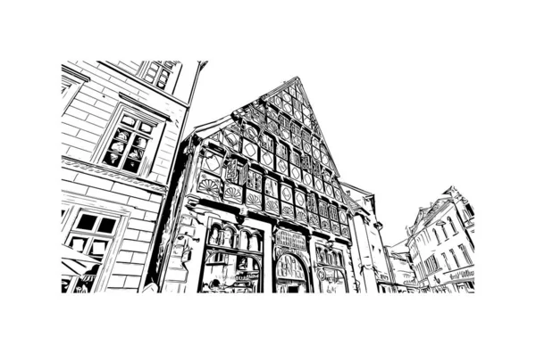 Print Building View Landmark Oldenburg City Northwest Germany Hand Drawn — Stock vektor