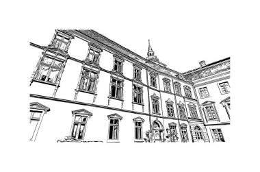 Print Building view with landmark of Oldenburg is a city in northwest Germany. Hand drawn sketch illustration in vector.