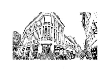 Print Building view with landmark of Oldenburg is a city in northwest Germany. Hand drawn sketch illustration in vector.