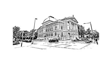 Print Building view with landmark of Oldenburg is a city in northwest Germany. Hand drawn sketch illustration in vector.