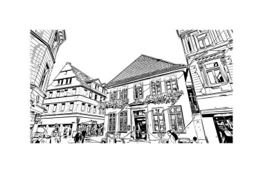 Print Building view with landmark of Oldenburg is a city in northwest Germany. Hand drawn sketch illustration in vector.