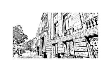 Print Building view with landmark of Oldenburg is a city in northwest Germany. Hand drawn sketch illustration in vector.