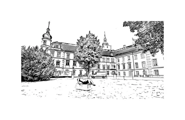 Print Building View Landmark Oldenburg City Northwest Germany Hand Drawn — Image vectorielle