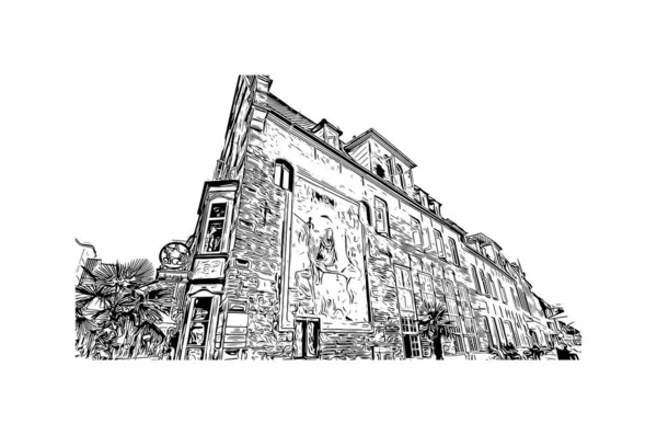 Print Building View Landmark Oldenburg City Northwest Germany Hand Drawn — Image vectorielle
