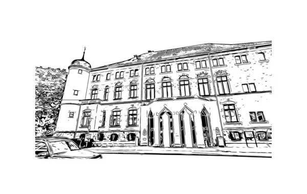 Print Building View Landmark Oldenburg City Northwest Germany Hand Drawn — Stock vektor