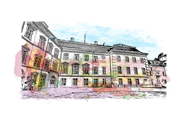 Print Building View Landmark Oldenburg City Northwest Germany Watercolor Splash — ストックベクタ