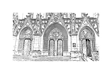 Print Building view with landmark of Olomouc is the city in Czech Republic. Vektörde elle çizilmiş çizim çizimi.