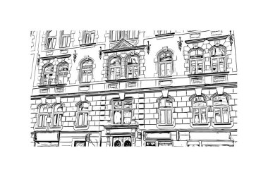 Print Building view with landmark of Olomouc is the city in Czech Republic. Vektörde elle çizilmiş çizim çizimi.