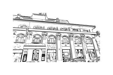 Print Building view with landmark of Olomouc is the city in Czech Republic. Vektörde elle çizilmiş çizim çizimi.