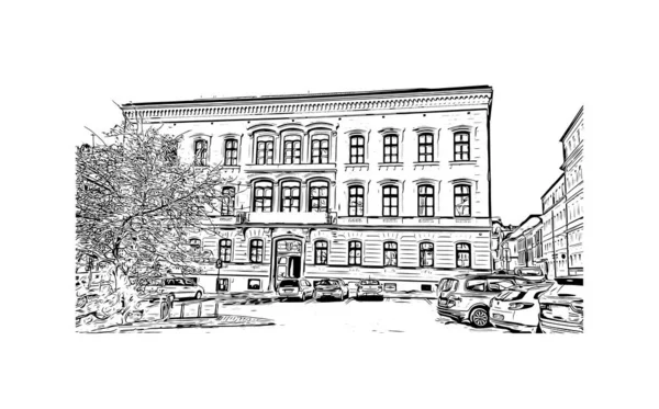Print Building View Landmark Olomouc Staden Tjeckien Handritad Skiss Illustration — Stock vektor