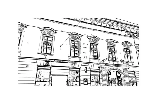 Imprimer Ville Olomouc Est Située République Tchèque Illustration Dessinée Main — Image vectorielle