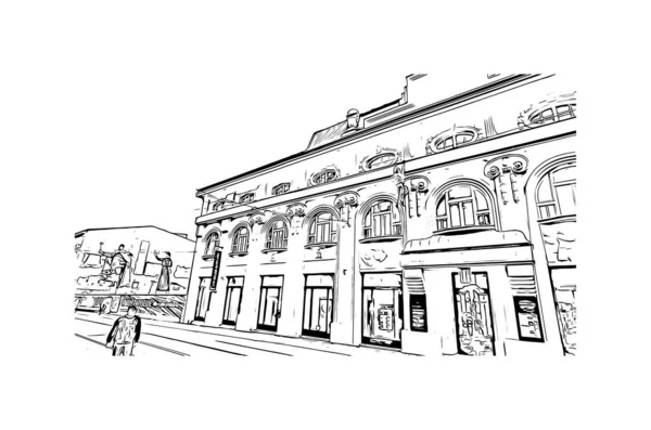 Imprimer Ville Olomouc Est Située République Tchèque Illustration Dessinée Main — Image vectorielle