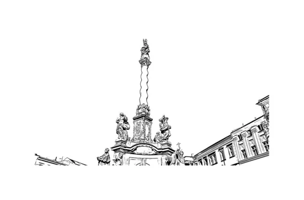 Print Gebouwenzicht Met Oriëntatiepunt Olomouc Stad Tsjechië Handgetekende Schets Illustratie — Stockvector