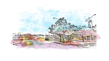 Olympia, ABD 'nin Washington eyaletinde yer alan bir şehirdir. Vektörde elle çizilmiş resim ile suluboya sıçraması.